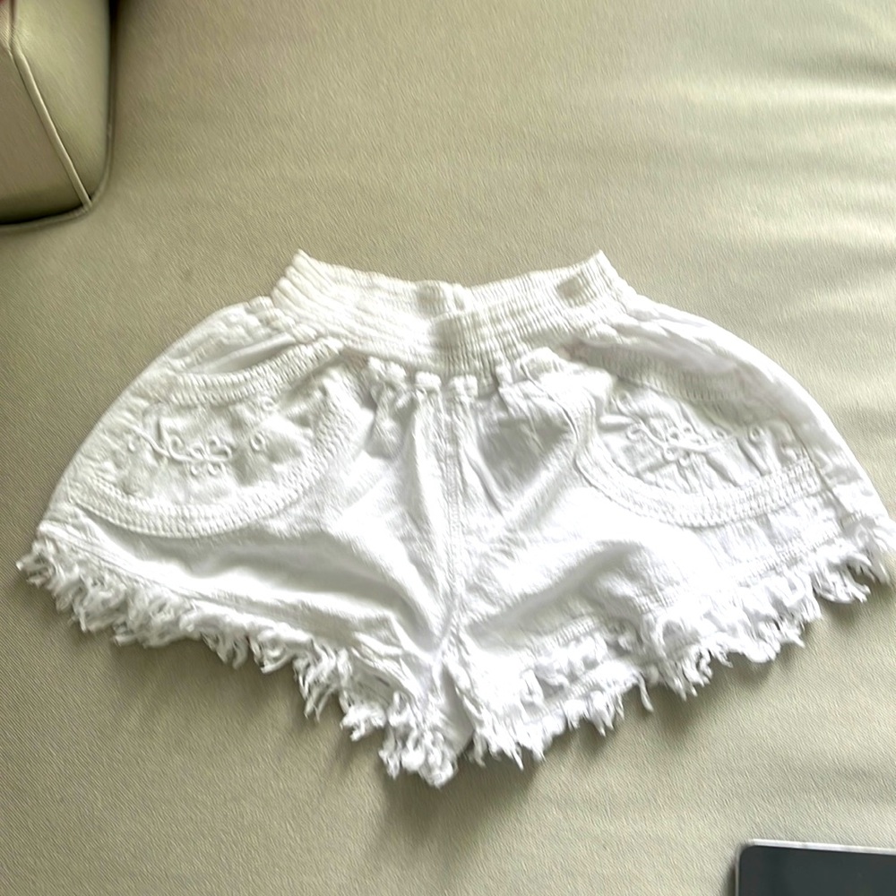 Kids White Fringed Shorts